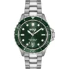 Steel-bracelet watch with green dial