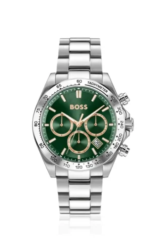 Steel-bracelet watch with green dial
