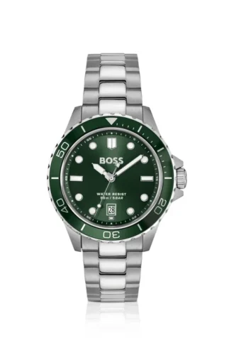 Steel-bracelet watch with green dial