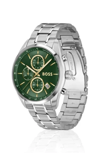 Steel-bracelet watch with green dial