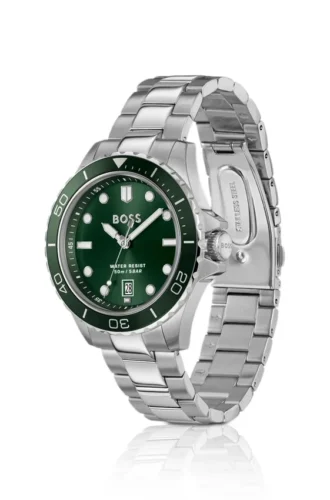 Steel-bracelet watch with green dial