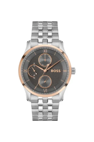 Steel-bracelet watch with grey dial