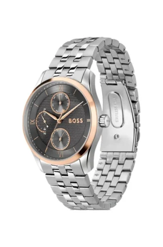 Steel-bracelet watch with grey dial