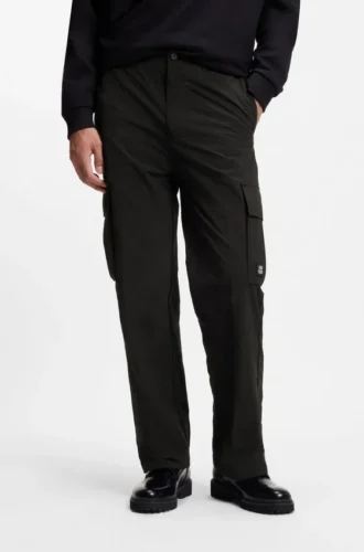 Straight-fit cargo trousers in waxed fabric