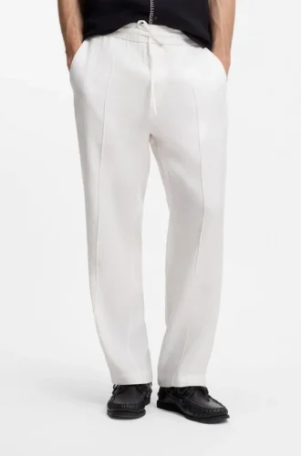 Straight-fit drawstring trousers in a linen blend