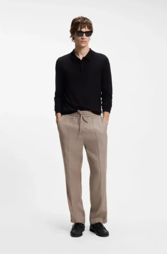Straight-fit drawstring trousers in a linen blend