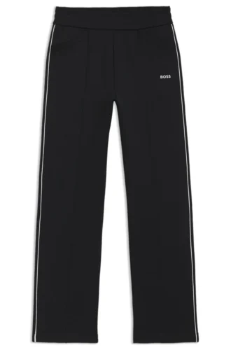 Straight-fit tracksuit bottoms with contrast piping and logo