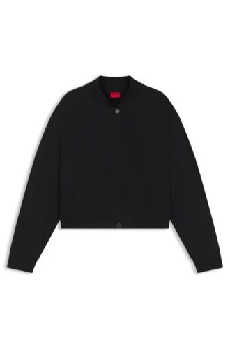 Stretch bomber jacket with concealed closure