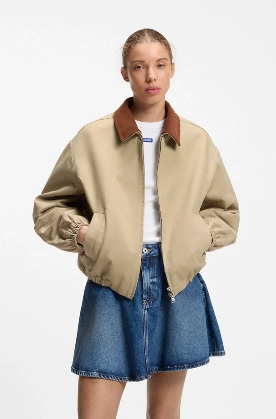 Stretch-cotton jacket with contrast corduroy collar Stretch-cotton jacket with contrast corduroy collar