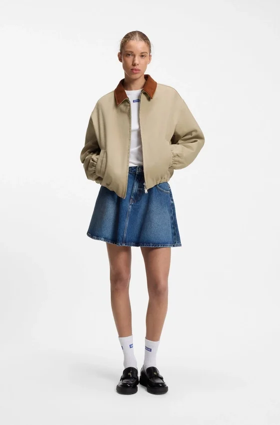 Stretch-cotton jacket with contrast corduroy collar Stretch-cotton jacket with contrast corduroy collar