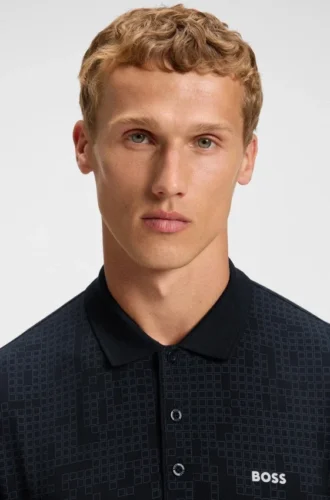 Stretch-cotton polo shirt with all-over print