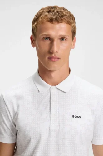 Stretch-cotton polo shirt with all-over print