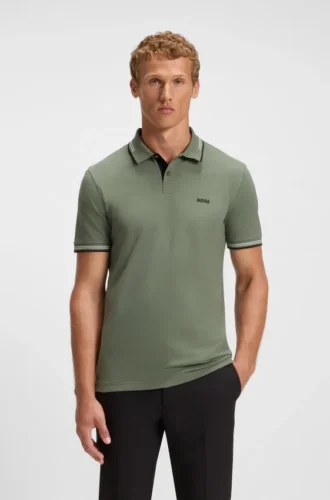 Stretch-cotton slim-fit polo shirt with branding and stripes
