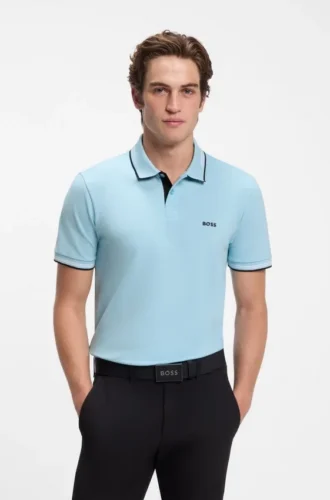 Stretch-cotton slim-fit polo shirt with branding and stripes