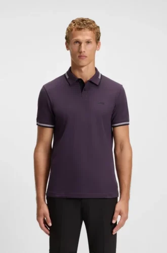 Stretch-cotton slim-fit polo shirt with branding and stripes