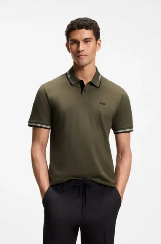 Stretch-cotton slim-fit polo shirt with branding and stripes