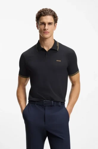 Stretch-cotton slim-fit polo shirt with branding and stripes