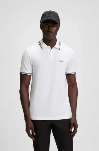Stretch-cotton slim-fit polo shirt with branding and stripes