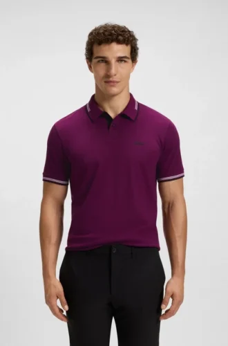 Stretch-cotton slim-fit polo shirt with branding and stripes