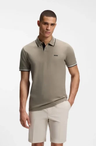 Stretch-cotton slim-fit polo shirt with branding and stripes