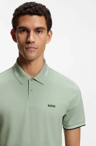 Stretch-cotton slim-fit polo shirt with branding and stripes