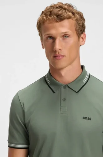 Stretch-cotton slim-fit polo shirt with branding and stripes