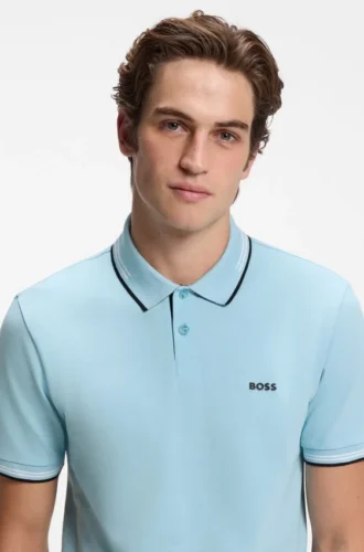 Stretch-cotton slim-fit polo shirt with branding and stripes