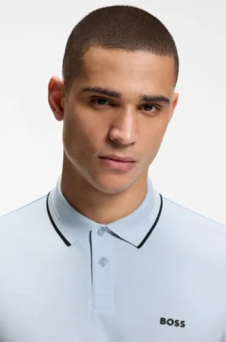 Stretch-cotton slim-fit polo shirt with branding and stripes