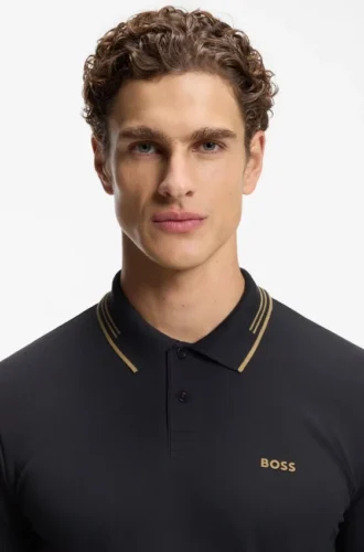 Stretch-cotton slim-fit polo shirt with branding and stripes