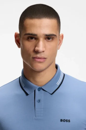 Stretch-cotton slim-fit polo shirt with branding and stripes Stretch-cotton slim-fit polo shirt with branding and stripes