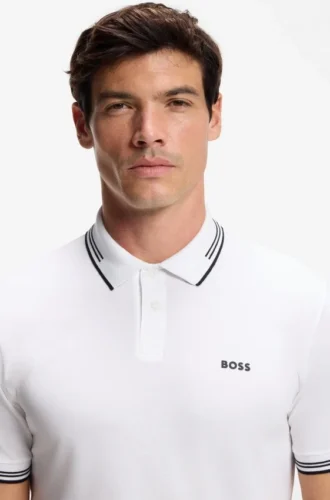 Stretch-cotton slim-fit polo shirt with branding and stripes
