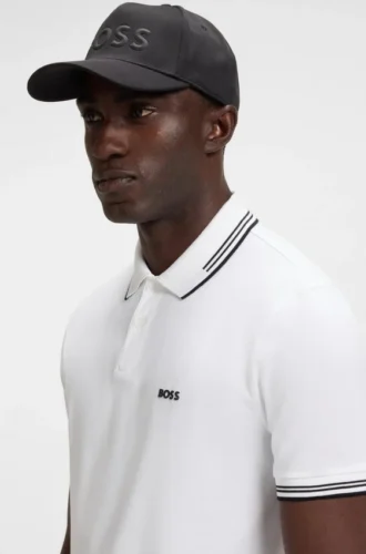Stretch-cotton slim-fit polo shirt with branding and stripes
