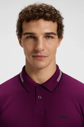 Stretch-cotton slim-fit polo shirt with branding and stripes
