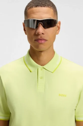 Stretch-cotton slim-fit polo shirt with branding and stripes
