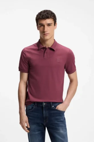 Stretch-cotton slim-fit polo shirt with logo patch