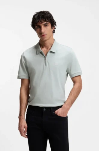 Stretch-cotton slim-fit polo shirt with logo patch