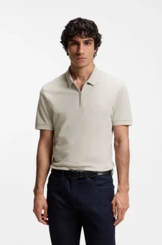 Stretch-cotton slim-fit polo shirt with logo patch