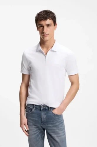 Stretch-cotton slim-fit polo shirt with logo patch