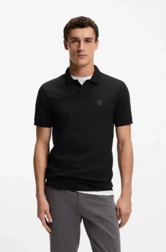 Stretch-cotton slim-fit polo shirt with logo patch