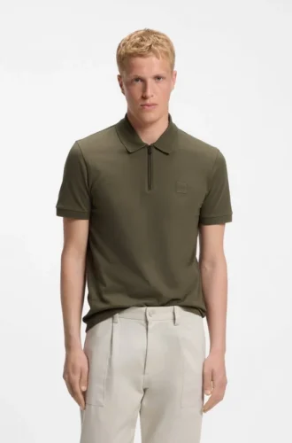 Stretch-cotton slim-fit polo shirt with logo patch