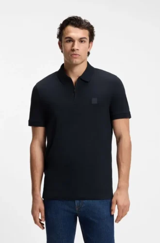 Stretch-cotton slim-fit polo shirt with logo patch