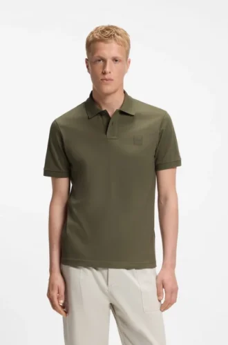Stretch-cotton slim-fit polo shirt with logo patch