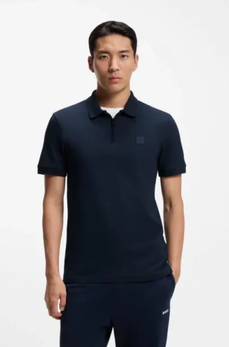 Stretch-cotton slim-fit polo shirt with logo patch Stretch-cotton slim-fit polo shirt with logo patch