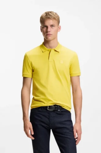 Stretch-cotton slim-fit polo shirt with logo patch