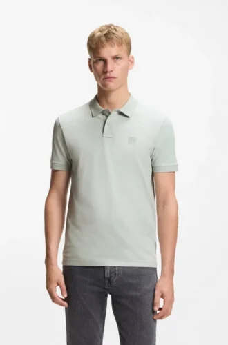 Stretch-cotton slim-fit polo shirt with logo patch