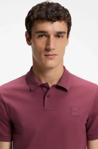 Stretch-cotton slim-fit polo shirt with logo patch