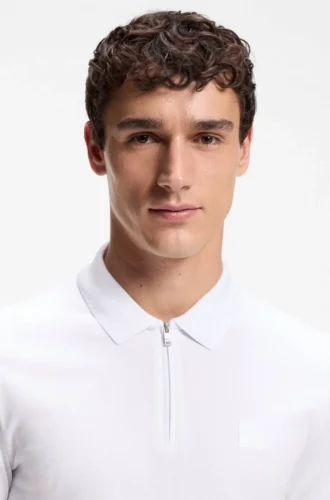 Stretch-cotton slim-fit polo shirt with logo patch