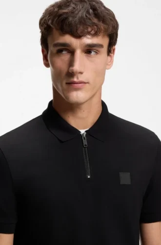 Stretch-cotton slim-fit polo shirt with logo patch