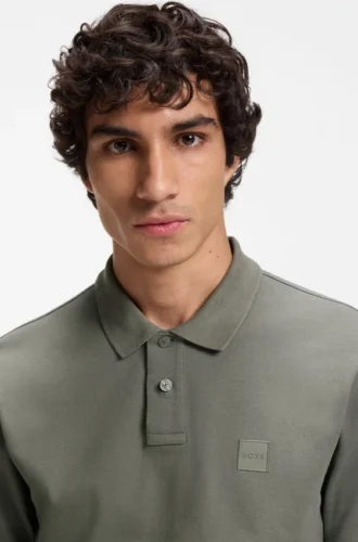 Stretch-cotton slim-fit polo shirt with logo patch
