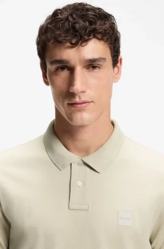 Stretch-cotton slim-fit polo shirt with logo patch